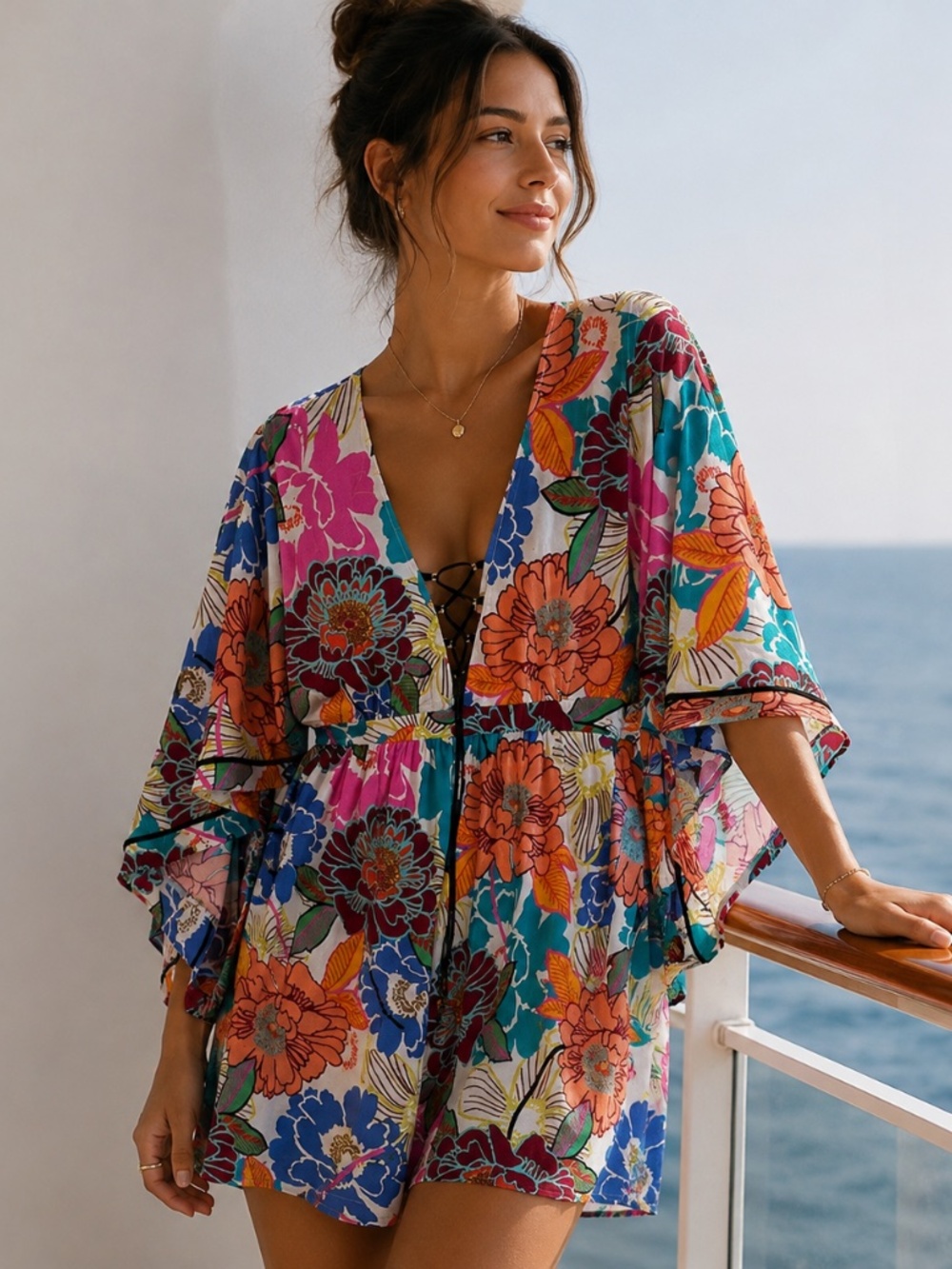Trina Turk Radiant Blooms Floral Tunic Swim CoverUp Dress Sz XS/S Cruise Resort